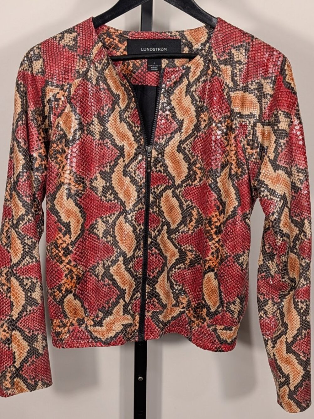 Lundström Canadian Designer Reptile Snakeskin Print Bomber Jacket | Sz 6